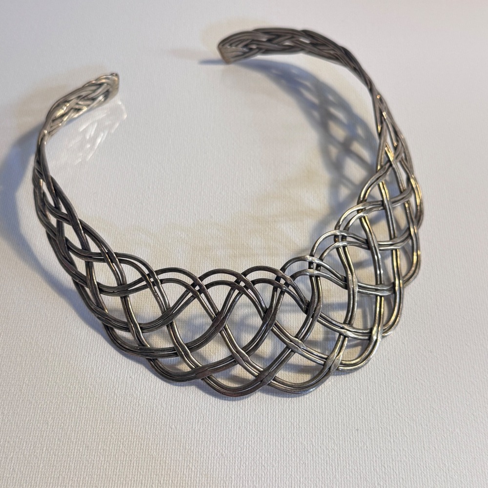 Sterling Silver Woven Wire Torque Necklace Women Silver Celtic Statement Braided